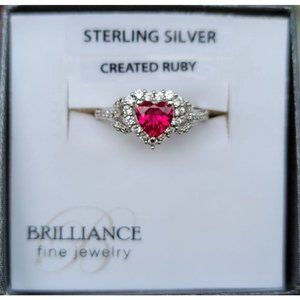 925 Sterling Silver & Ruby Heart Ring